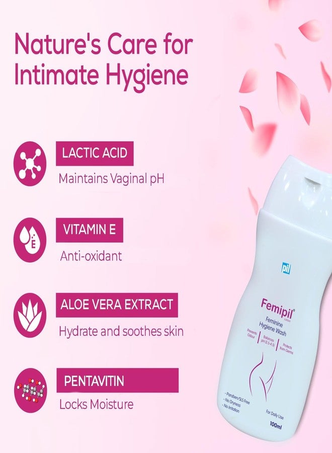 Pil Femipil Lotion | Intimate Wash for Women (100ml,Pack of 2) | Enriched with Vitamin E, Aloevera Extracts & Lactic Acid | Prevents Dryness, Itchiness & Irritation - Image 2